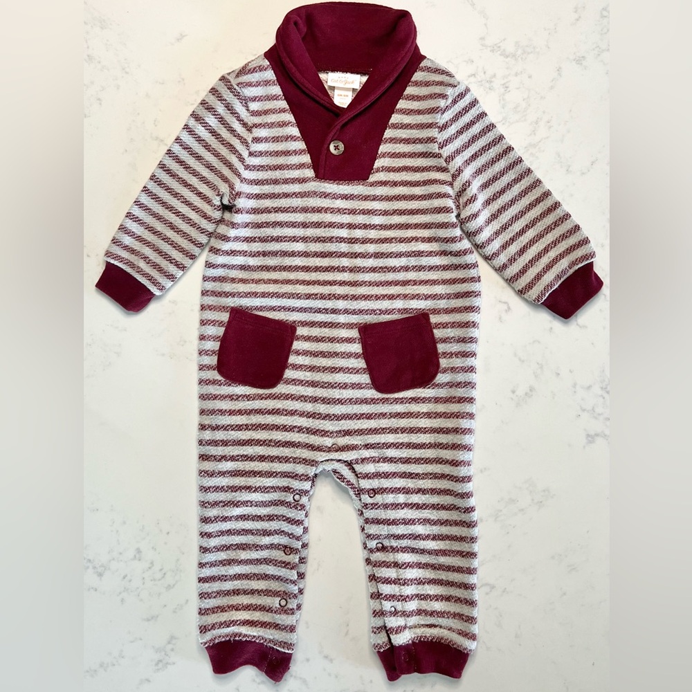 Cat & Jack Long Sleeve Knit Jumpsuit, Burgundy & Gray Stripes, 6-9 months